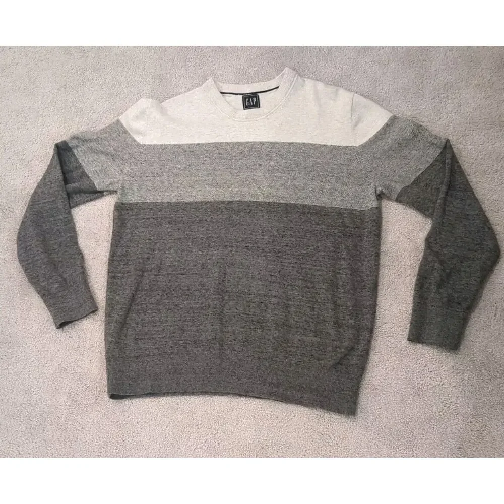 Gap Long Sleeve Heathered Gray Striped Sweater Size Large Long Sleeve Men